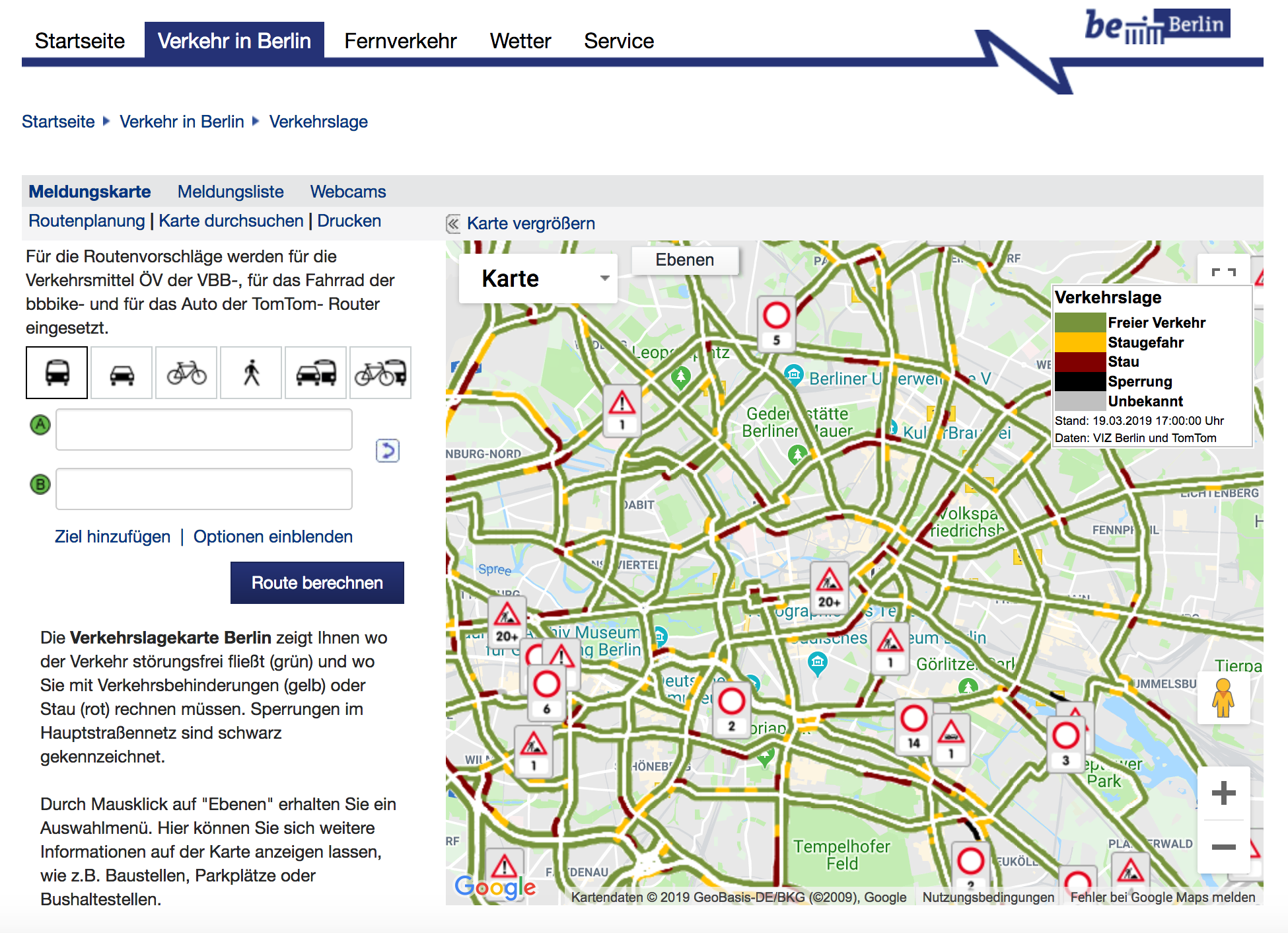 A map of current traffic and construction alerts in Berlin