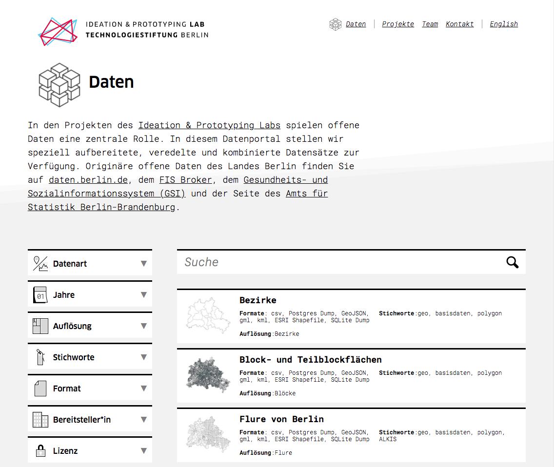 Screenshot of the Open Data <a href='https://daten.odis-berlin.de'>collection</a> curated by the Technologiestiftung Berlin